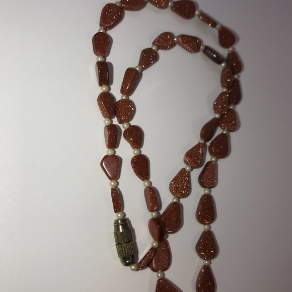 18" Teardrop Goldstone and Pearl Necklace - Picture 4 of 4